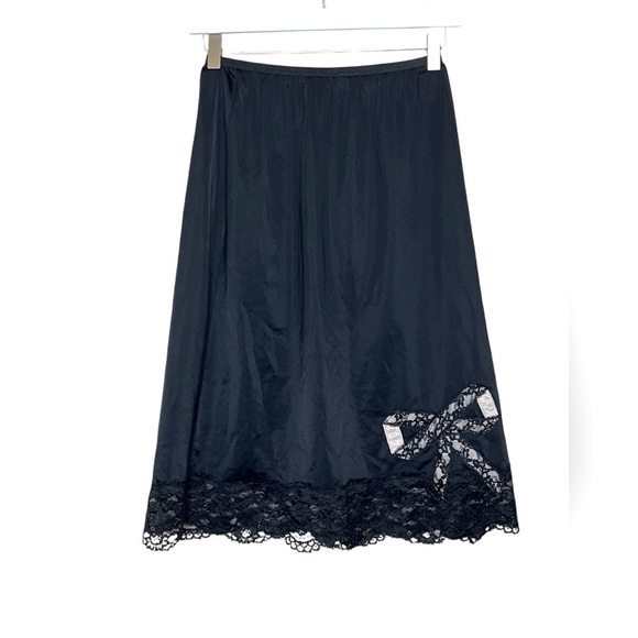 VANITY FAIR Vintage Black Lace Bow Slip Skirt - Picture 1 of 5